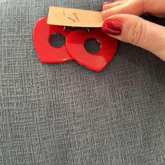Red and White Heart Earrings - Picture 2 of 2